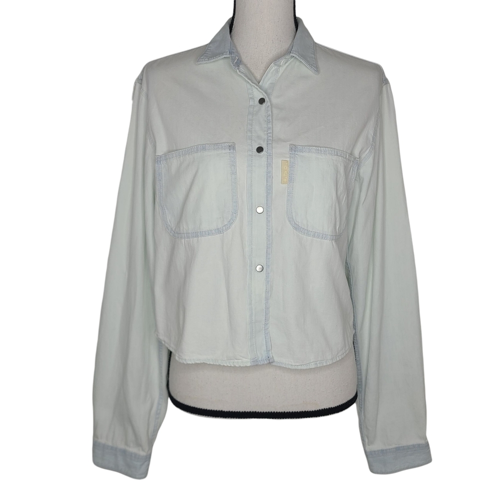 Haikure Island 1986 Crop Shacket Light Wasabi Denim Blue HEW06031 Large NWT
